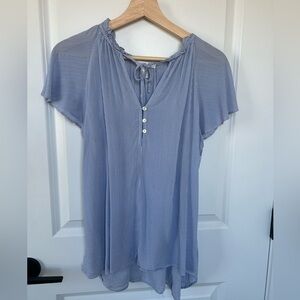H&M Blue and White Striped V-Neck Shirt